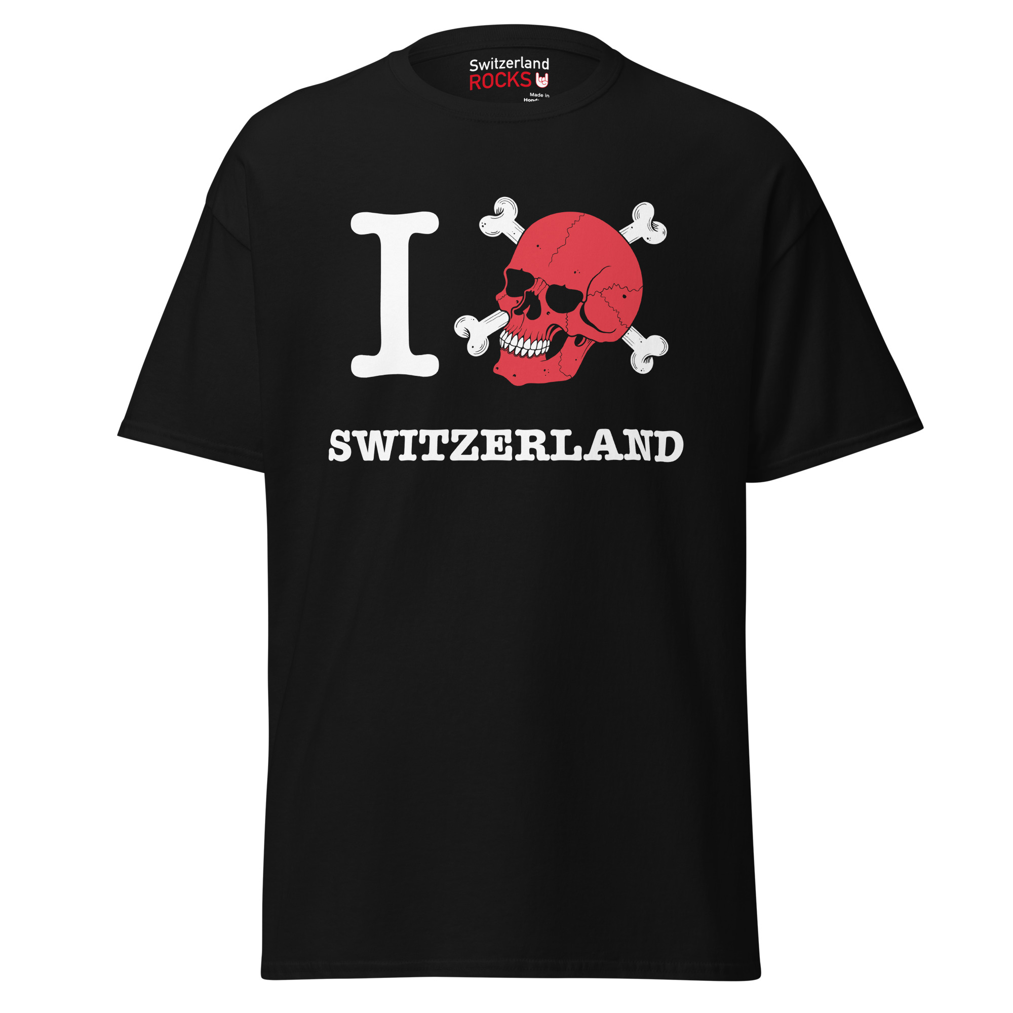 Black T-shirt – Switzerland Rocks – Skull Men's Clothing Wearyt