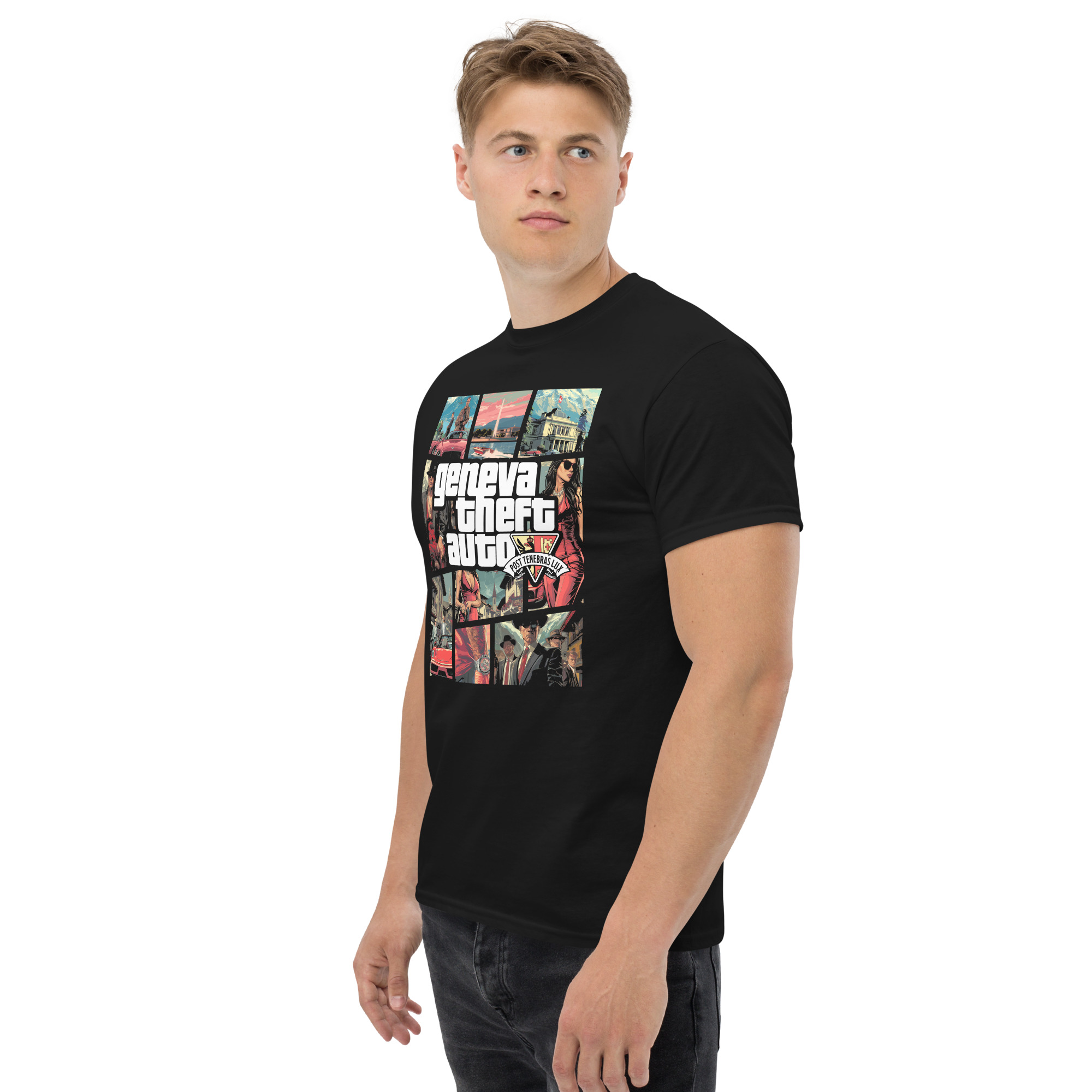 T-shirt – Gaming – Geneva Theft Auto Men's Clothing Wearyt