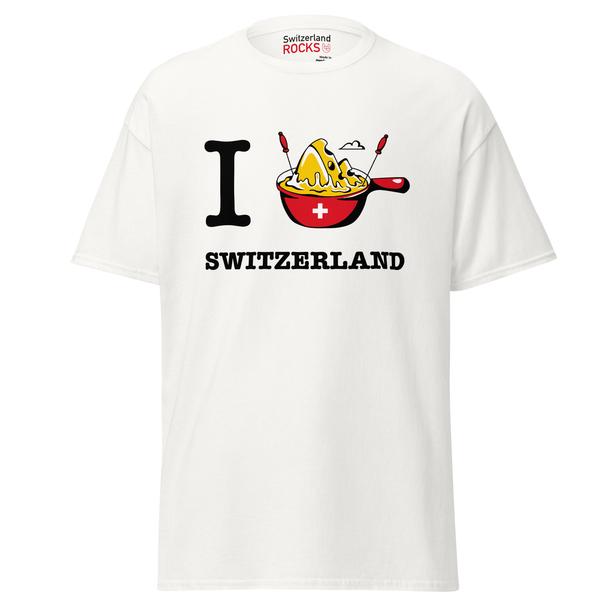 White T-shirt – Switzerland Rocks – Fondue Men's Clothing Wearyt